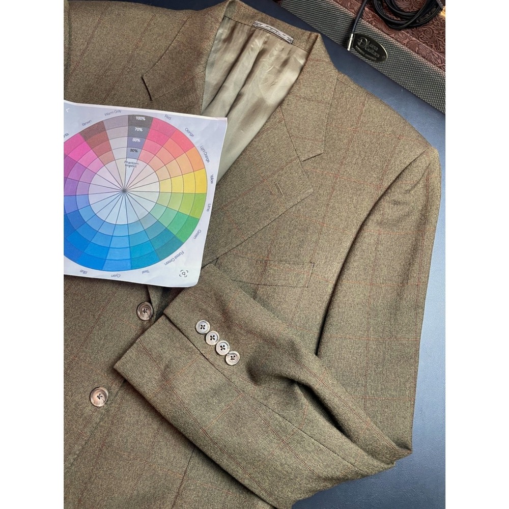 Corneliani 46R Brown/Green Super 120s Wool Windowpane Blazer SUPER SALE